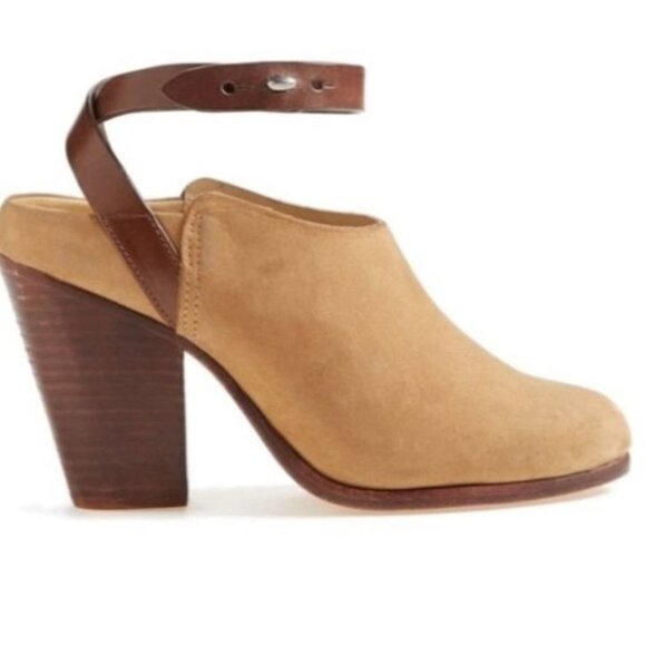Rag & Bone Kenny Camel Nubuck Leather Ankle Strap Mules Size 40 - Picture 1 of 8